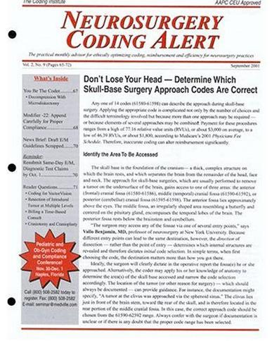 Neurosurgery Coding Alert Magazine Cover
