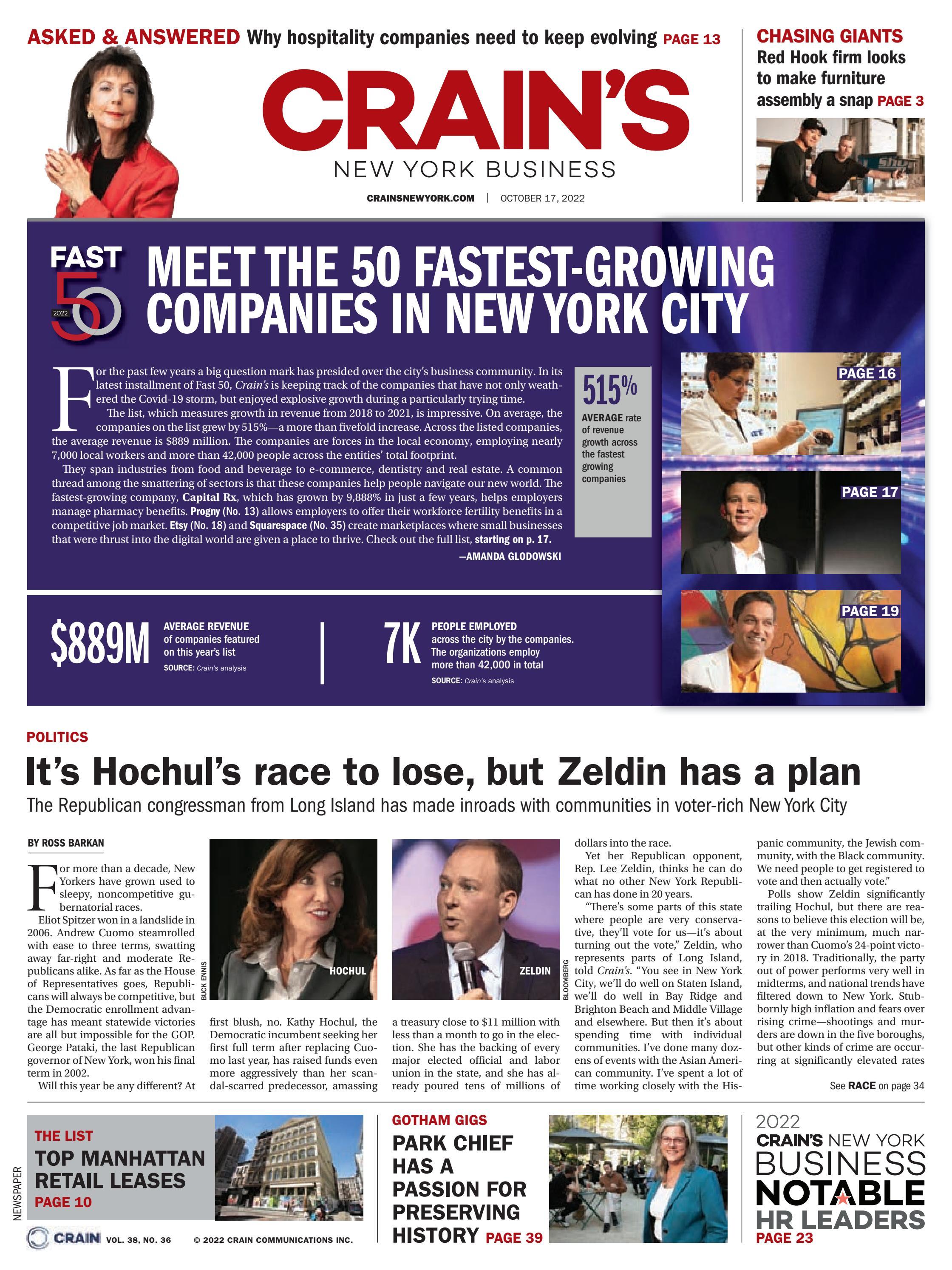Crain's New York Business Magazine Cover